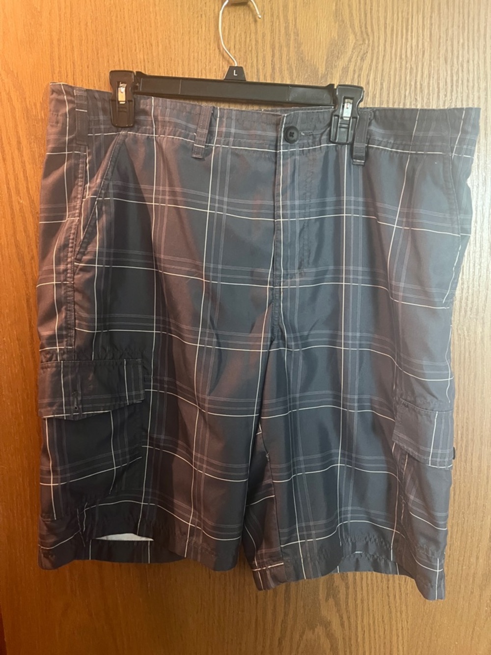 Tony Hawk Gray Plaid Shorts with Blue Logo